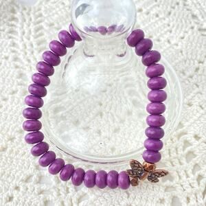 Dragonfly Charm Purple Howlite Stretch Bracelet